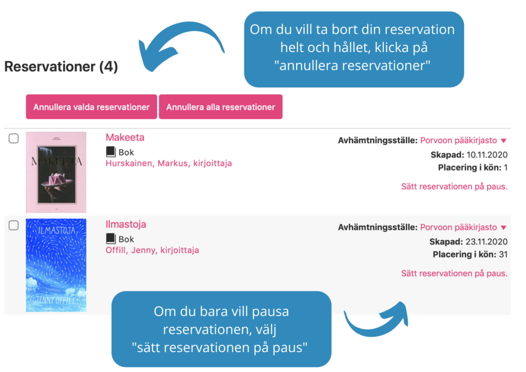 Hur pausar eller avbryter man reservation